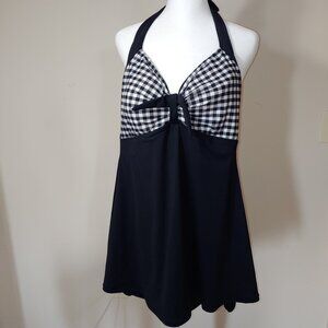 COCOSHIP Vintage Sailor Skirtini Cover Up Swimdress Gingham Black Sz 12/XL